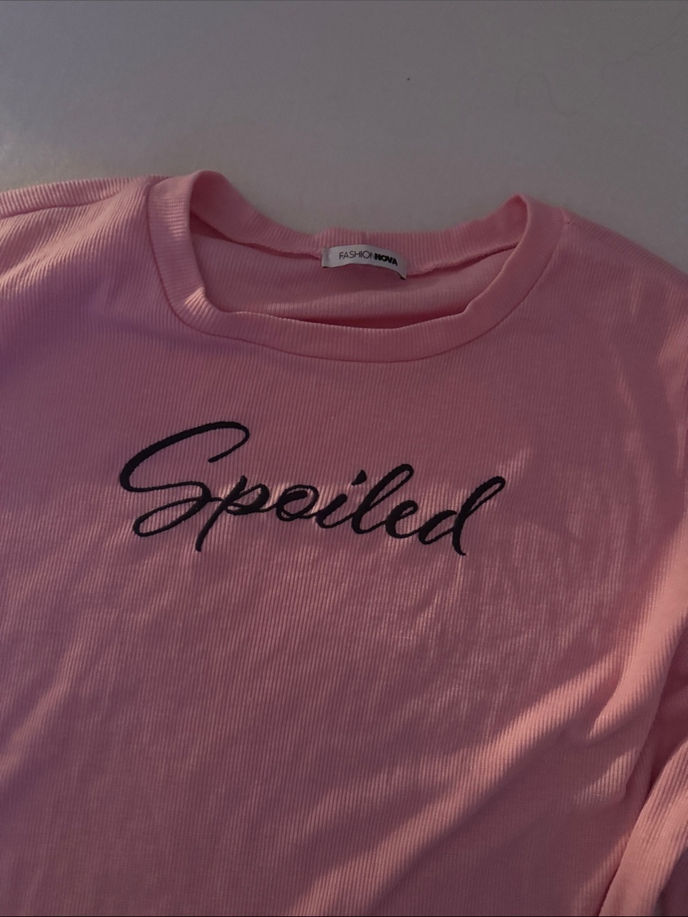 Spoiled Script Pink Long-Sleeve Crop Top fashion nova - Picture 6 of 6